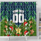 Personalised Raiders Rugby Christmas Shower Curtain Santa Rugby Mascot - Pine Wreath Festive