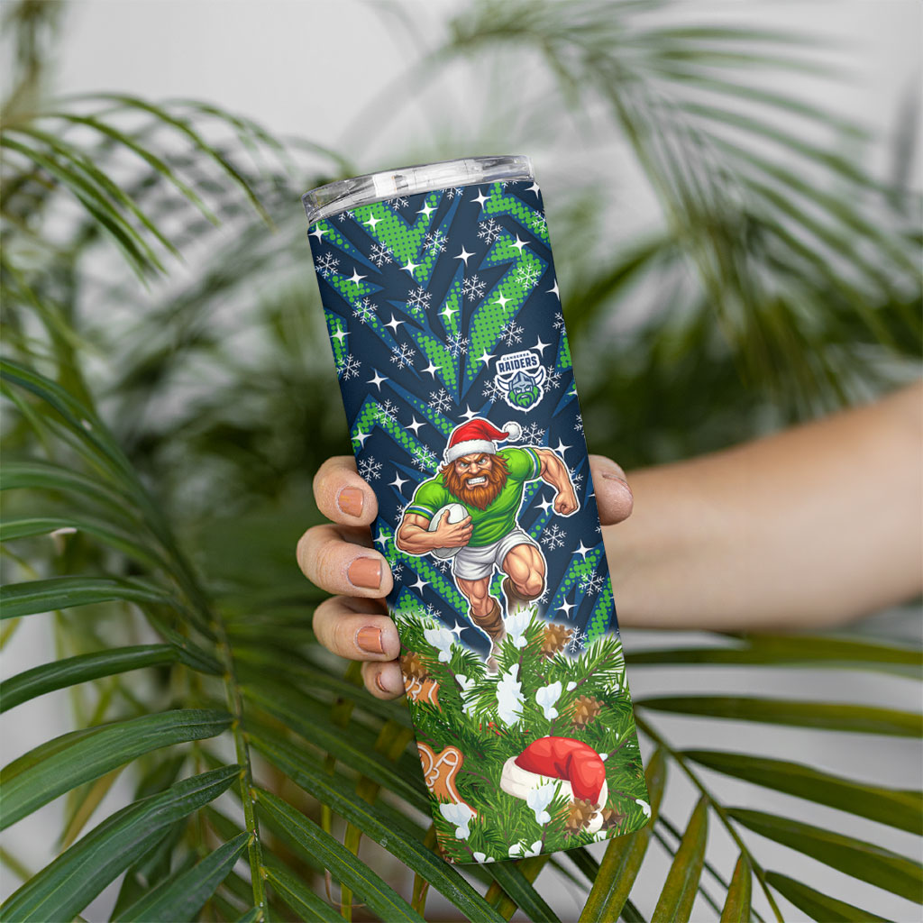 Personalised Raiders Rugby Christmas Skinny Tumbler Santa Rugby Mascot - Pine Wreath Festive