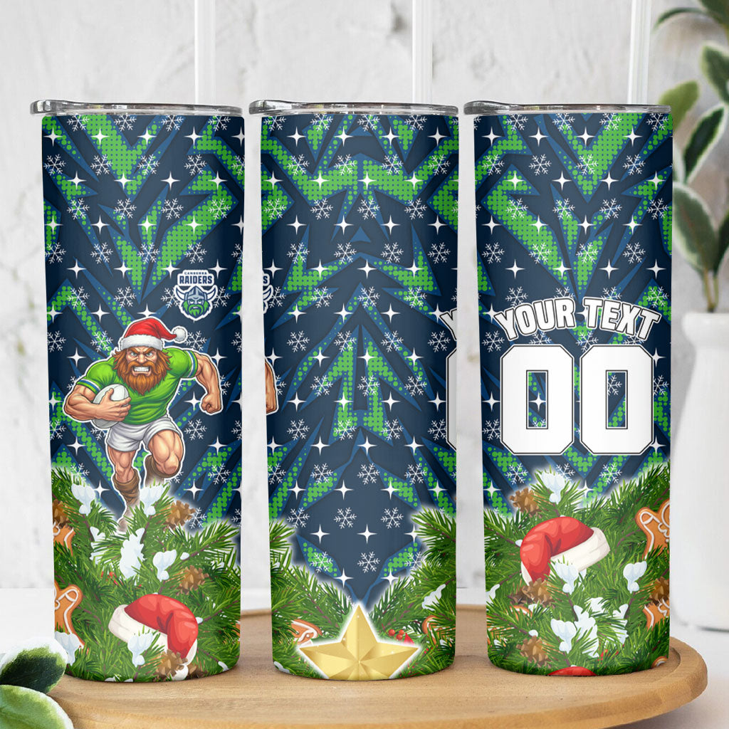 Personalised Raiders Rugby Christmas Skinny Tumbler Santa Rugby Mascot - Pine Wreath Festive