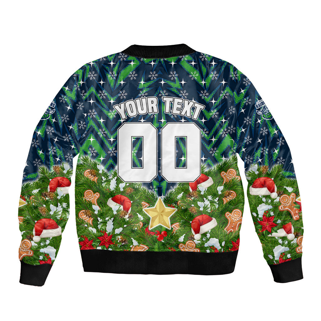 Personalised Raiders Rugby Christmas Sleeve Zip Bomber Jacket Santa Rugby Mascot - Pine Wreath Festive
