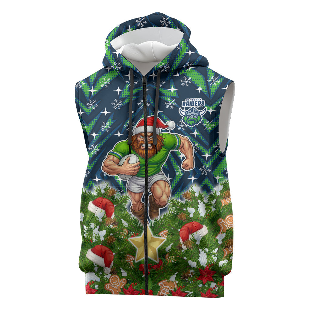 Personalised Raiders Rugby Christmas Sleeveless Zip Hoodie Santa Rugby Mascot - Pine Wreath Festive