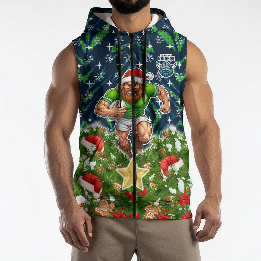 Personalised Raiders Rugby Christmas Sleeveless Zip Hoodie Santa Rugby Mascot - Pine Wreath Festive