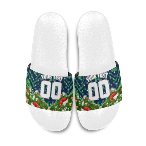 Personalised Raiders Rugby Christmas Slide Sandals Santa Rugby Mascot - Pine Wreath Festive