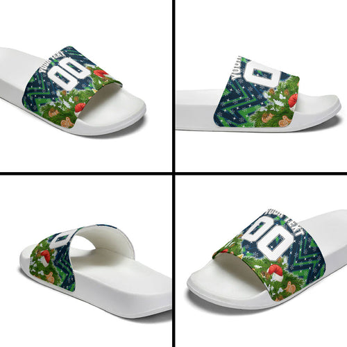 Personalised Raiders Rugby Christmas Slide Sandals Santa Rugby Mascot - Pine Wreath Festive