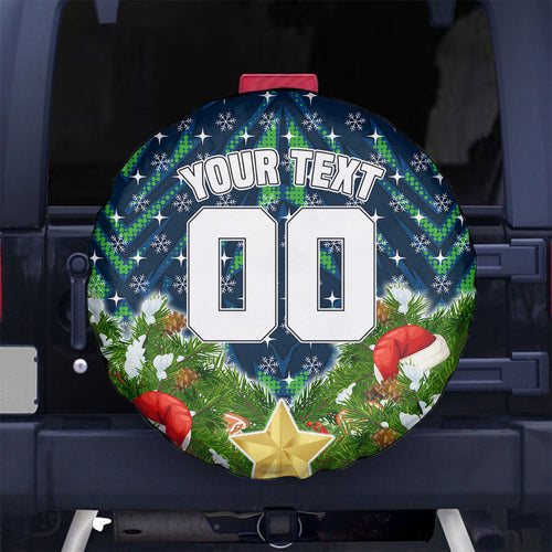 Personalised Raiders Rugby Christmas Spare Tire Cover Santa Rugby Mascot - Pine Wreath Festive