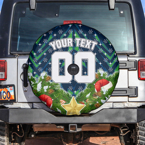 Personalised Raiders Rugby Christmas Spare Tire Cover Santa Rugby Mascot - Pine Wreath Festive