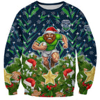Personalised Raiders Rugby Christmas Sweatshirt Santa Rugby Mascot - Pine Wreath Festive