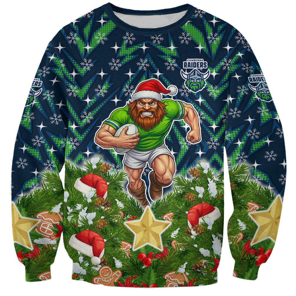 Personalised Raiders Rugby Christmas Sweatshirt Santa Rugby Mascot - Pine Wreath Festive