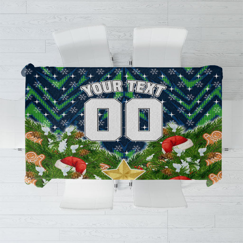 Personalised Raiders Rugby Christmas Tablecloth Santa Rugby Mascot - Pine Wreath Festive