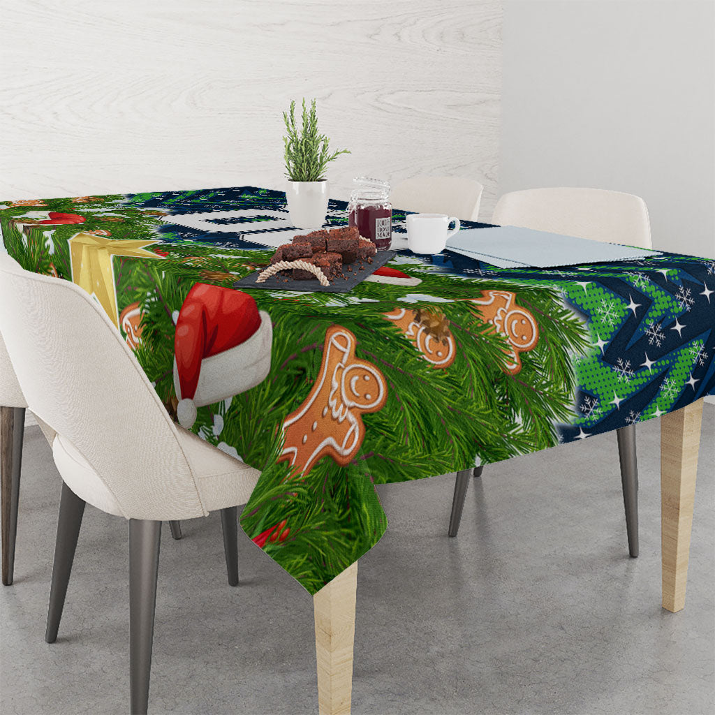 Personalised Raiders Rugby Christmas Tablecloth Santa Rugby Mascot - Pine Wreath Festive