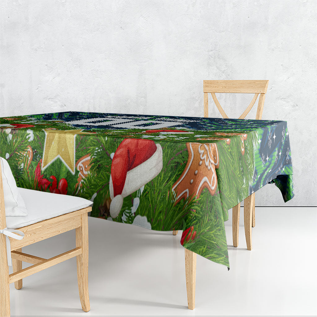 Personalised Raiders Rugby Christmas Tablecloth Santa Rugby Mascot - Pine Wreath Festive