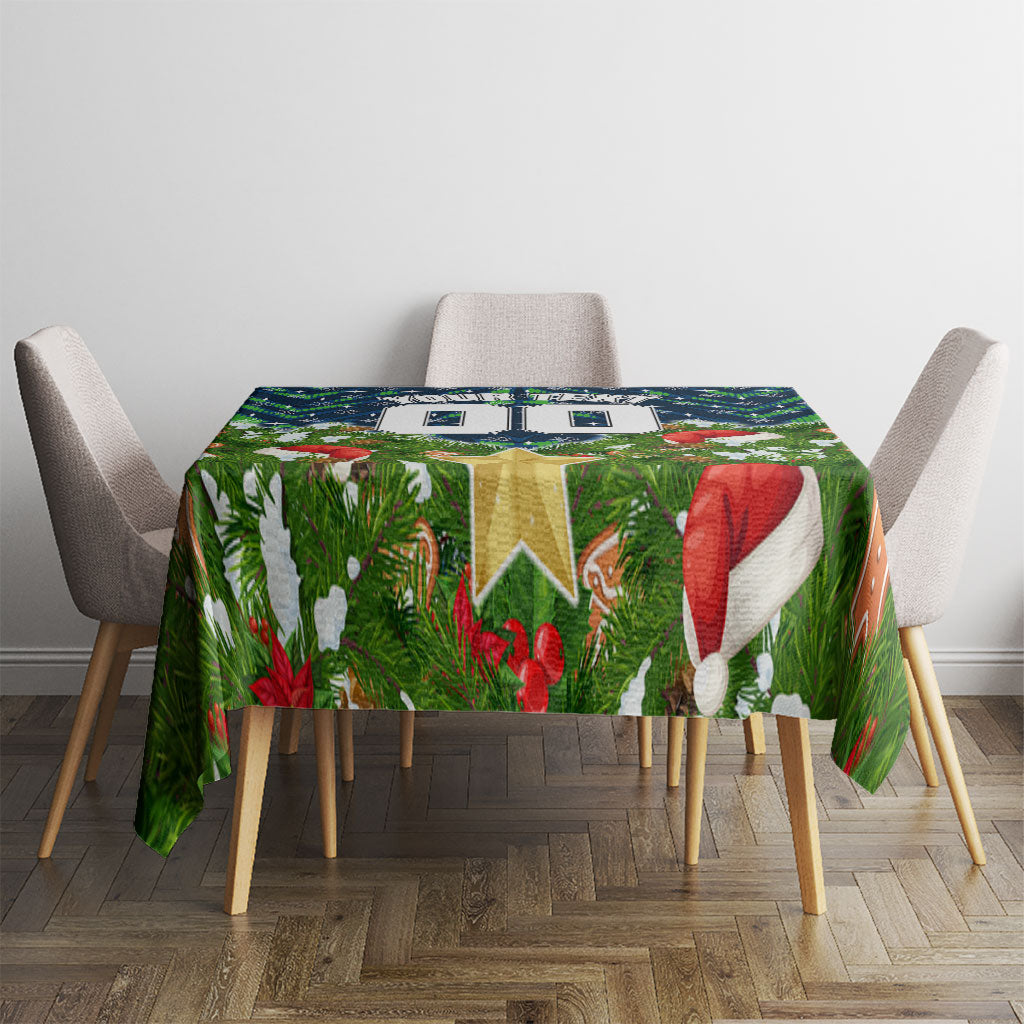 Personalised Raiders Rugby Christmas Tablecloth Santa Rugby Mascot - Pine Wreath Festive