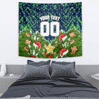 Personalised Raiders Rugby Christmas Tapestry Santa Rugby Mascot - Pine Wreath Festive