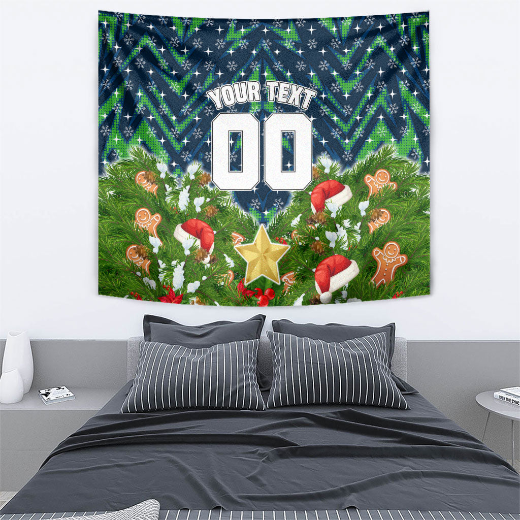 Personalised Raiders Rugby Christmas Tapestry Santa Rugby Mascot - Pine Wreath Festive