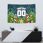 Personalised Raiders Rugby Christmas Tapestry Santa Rugby Mascot - Pine Wreath Festive