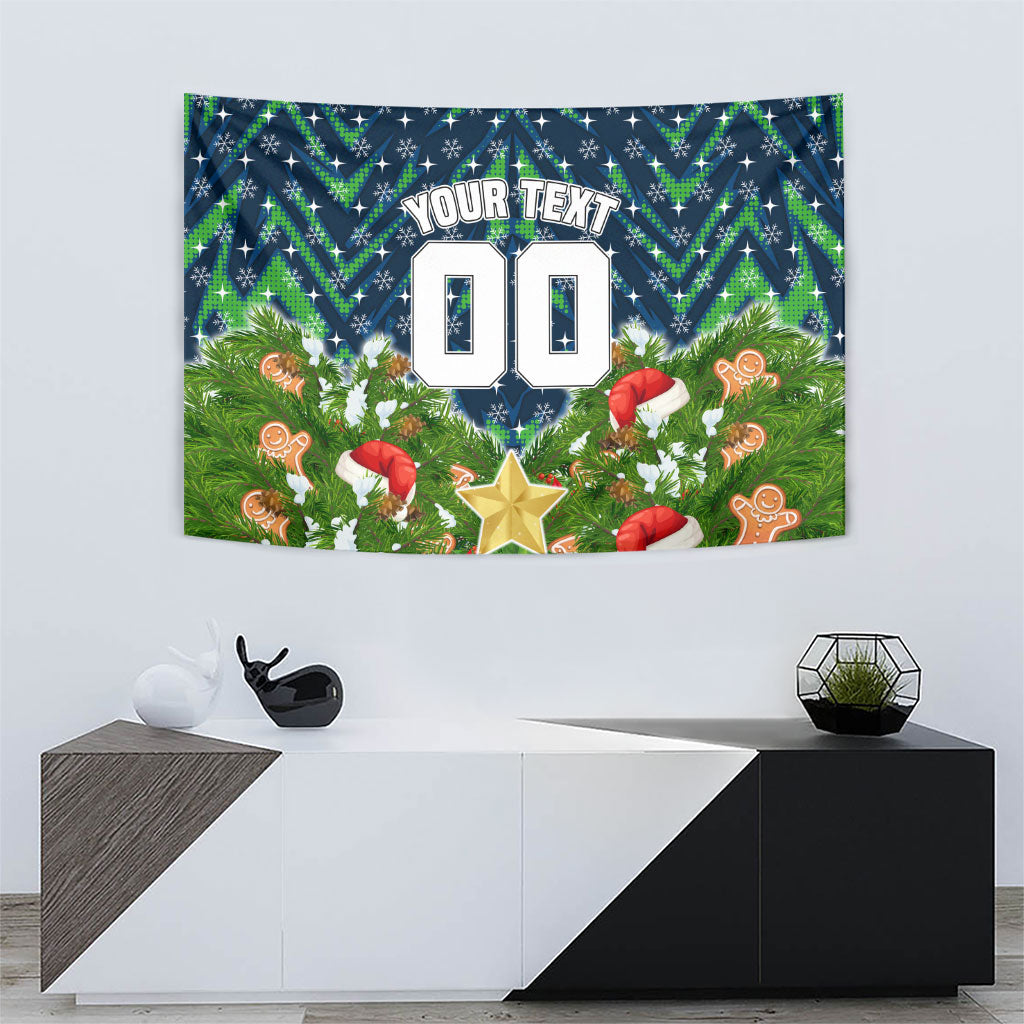 Personalised Raiders Rugby Christmas Tapestry Santa Rugby Mascot - Pine Wreath Festive