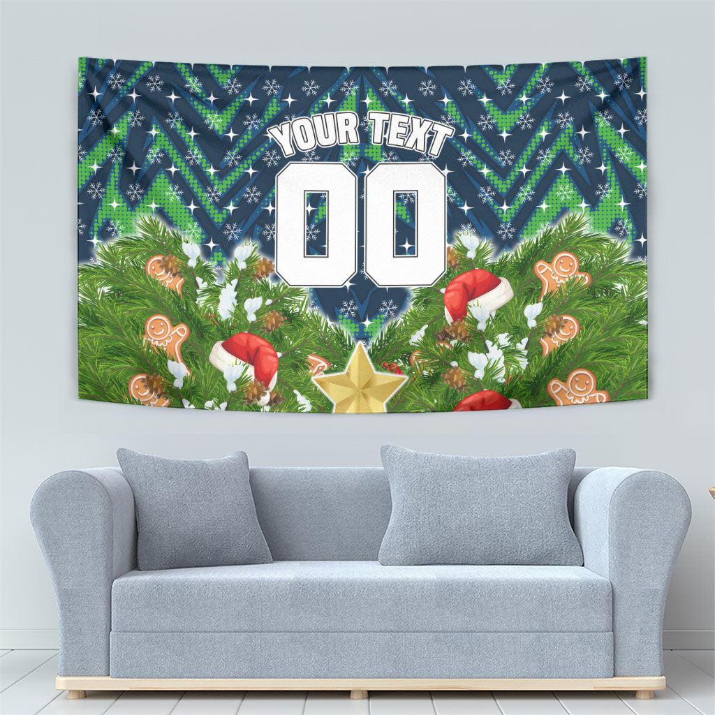 Personalised Raiders Rugby Christmas Tapestry Santa Rugby Mascot - Pine Wreath Festive
