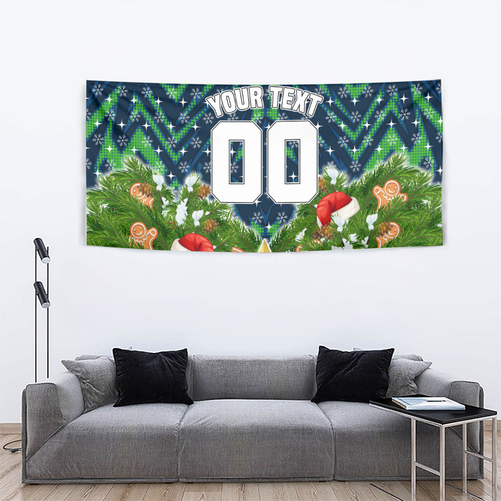 Personalised Raiders Rugby Christmas Tapestry Santa Rugby Mascot - Pine Wreath Festive
