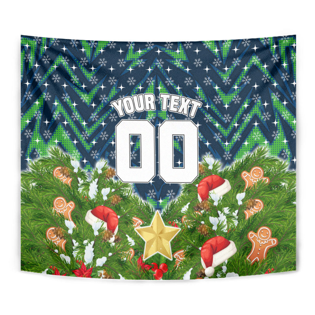 Personalised Raiders Rugby Christmas Tapestry Santa Rugby Mascot - Pine Wreath Festive