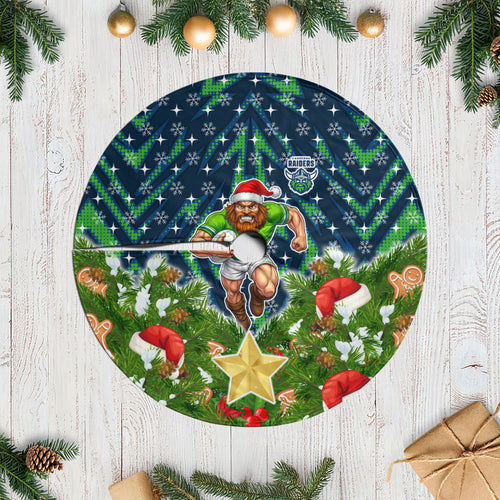 Raiders Rugby Christmas Tree Skirt Santa Rugby Mascot - Pine Wreath Festive