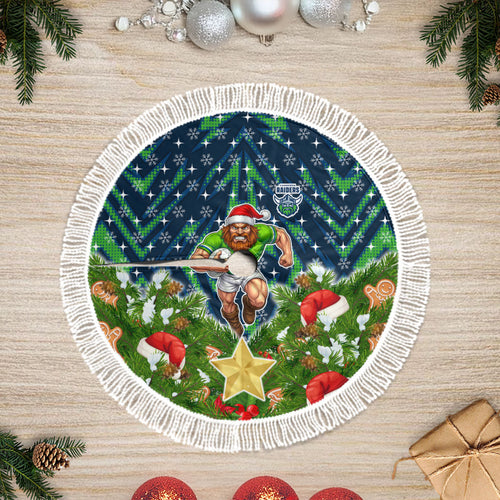 Raiders Rugby Christmas Tree Skirt Santa Rugby Mascot - Pine Wreath Festive
