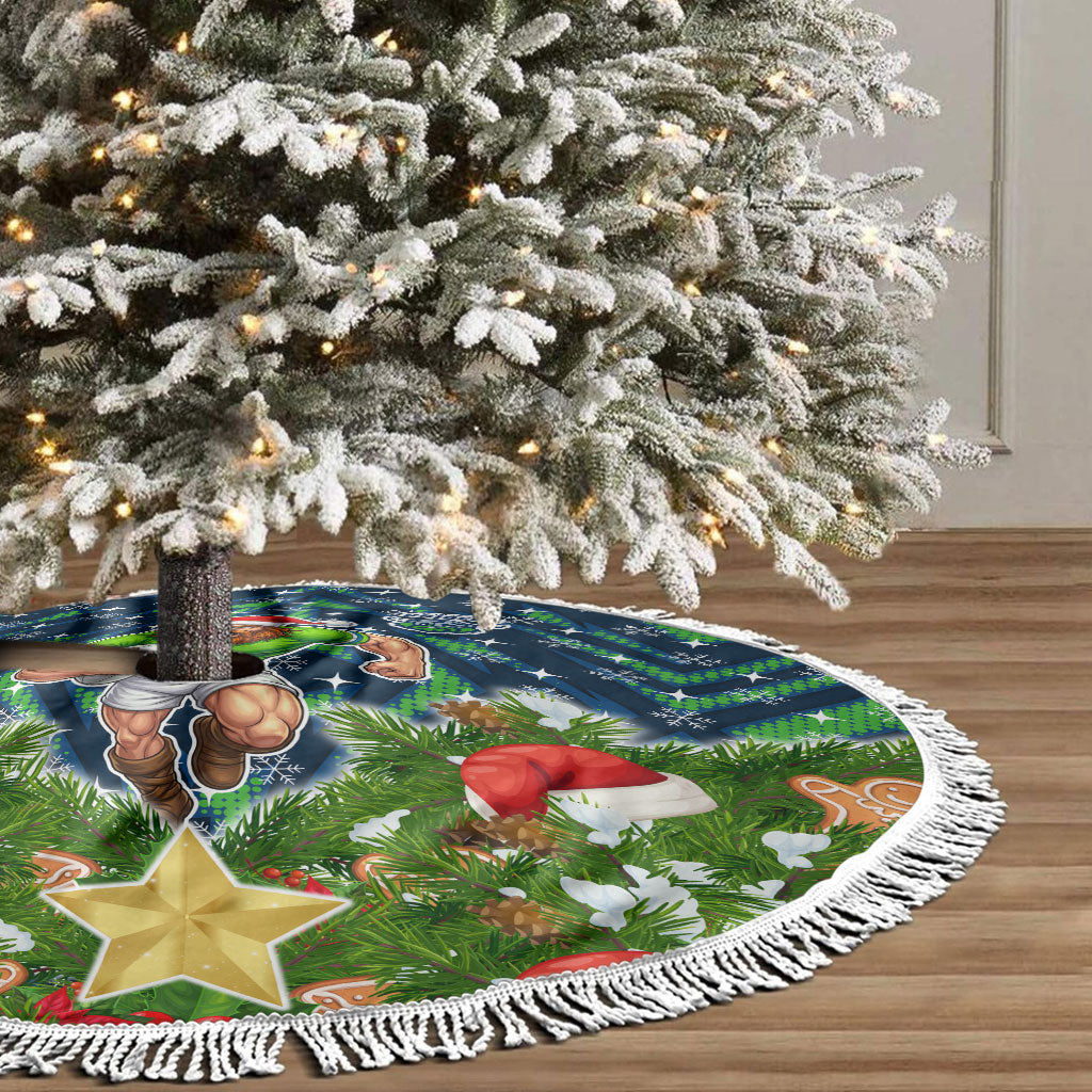 Raiders Rugby Christmas Tree Skirt Santa Rugby Mascot - Pine Wreath Festive