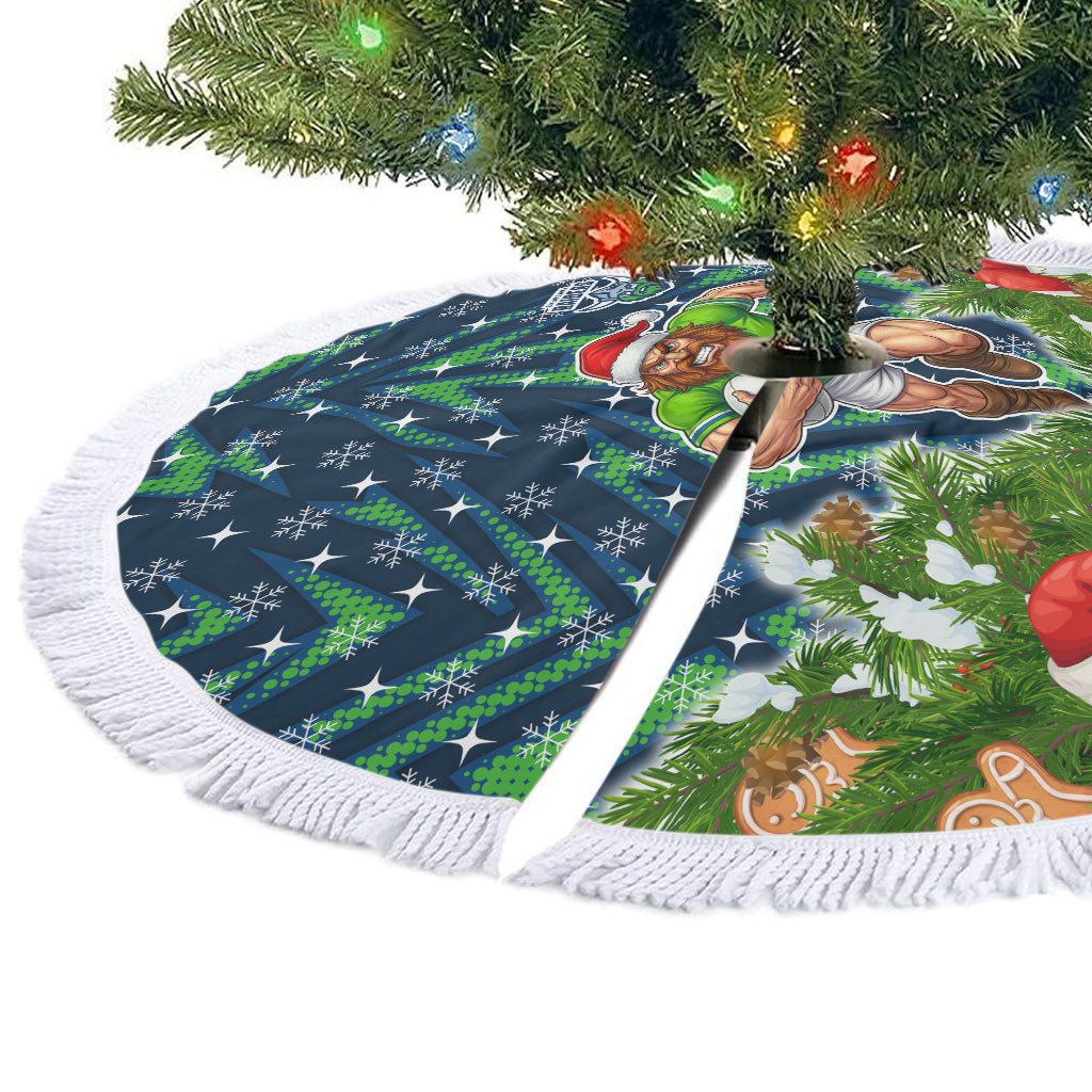 Raiders Rugby Christmas Tree Skirt Santa Rugby Mascot - Pine Wreath Festive