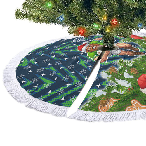 Raiders Rugby Christmas Tree Skirt Santa Rugby Mascot - Pine Wreath Festive