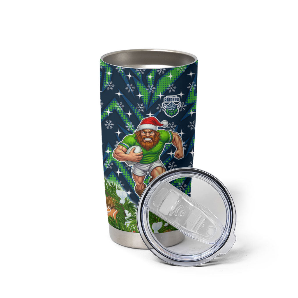 Personalised Raiders Rugby Christmas Tumbler Cup Santa Rugby Mascot - Pine Wreath Festive