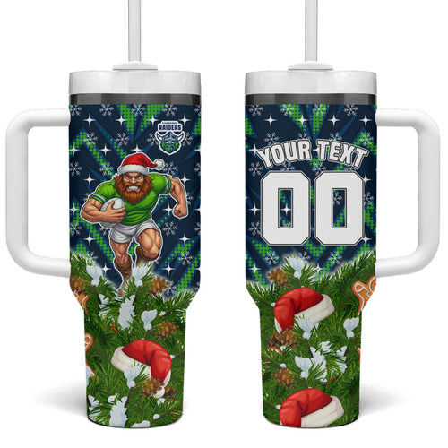 Personalised Raiders Rugby Christmas Tumbler With Handle Santa Rugby Mascot - Pine Wreath Festive