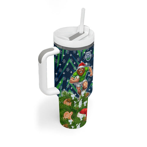 Personalised Raiders Rugby Christmas Tumbler With Handle Santa Rugby Mascot - Pine Wreath Festive