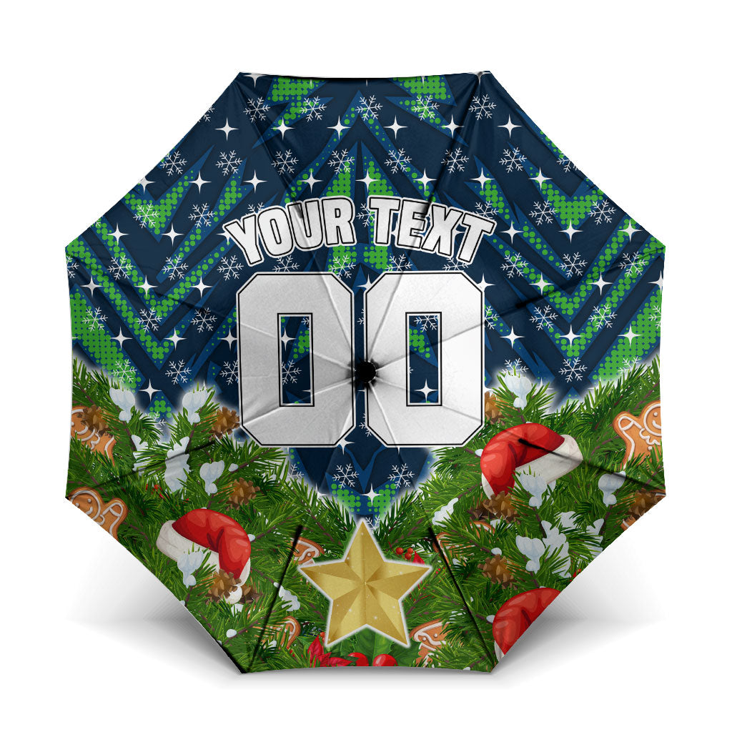 Personalised Raiders Rugby Christmas Umbrella Santa Rugby Mascot - Pine Wreath Festive