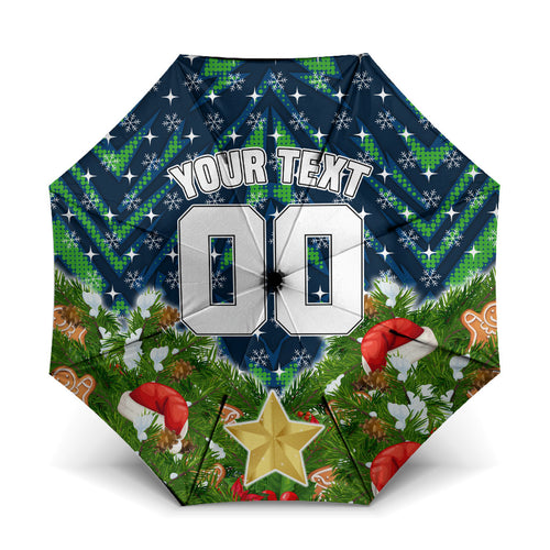 Personalised Raiders Rugby Christmas Umbrella Santa Rugby Mascot - Pine Wreath Festive