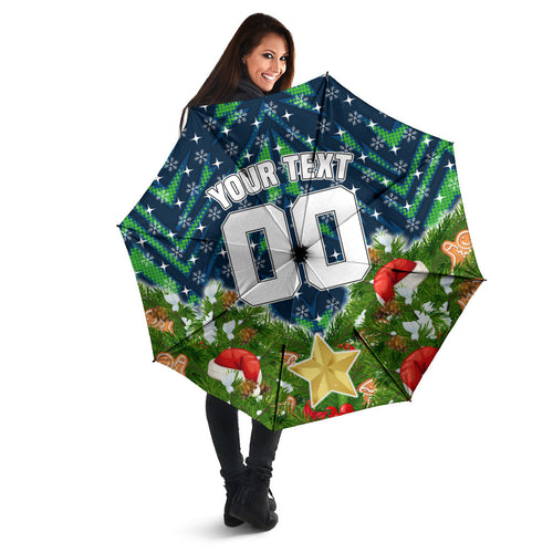 Personalised Raiders Rugby Christmas Umbrella Santa Rugby Mascot - Pine Wreath Festive