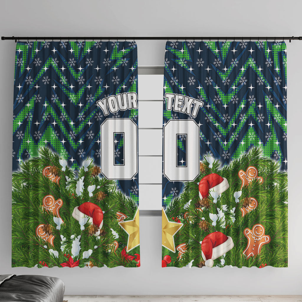 Personalised Raiders Rugby Christmas Window Curtain Santa Rugby Mascot - Pine Wreath Festive