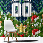 Personalised Raiders Rugby Christmas Window Curtain Santa Rugby Mascot - Pine Wreath Festive