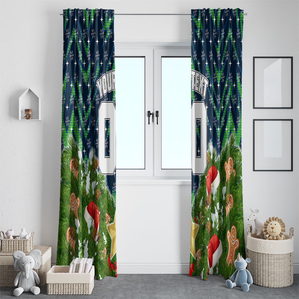 Personalised Raiders Rugby Christmas Window Curtain Santa Rugby Mascot - Pine Wreath Festive