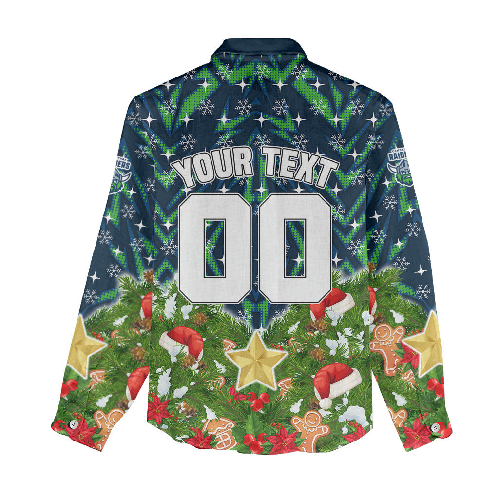 Personalised Raiders Rugby Christmas Women Casual Shirt Santa Rugby Mascot - Pine Wreath Festive