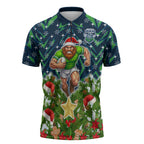 Personalised Raiders Rugby Christmas Zipper Polo Shirt Santa Rugby Mascot - Pine Wreath Festive
