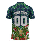 Personalised Raiders Rugby Christmas Zipper Polo Shirt Santa Rugby Mascot - Pine Wreath Festive
