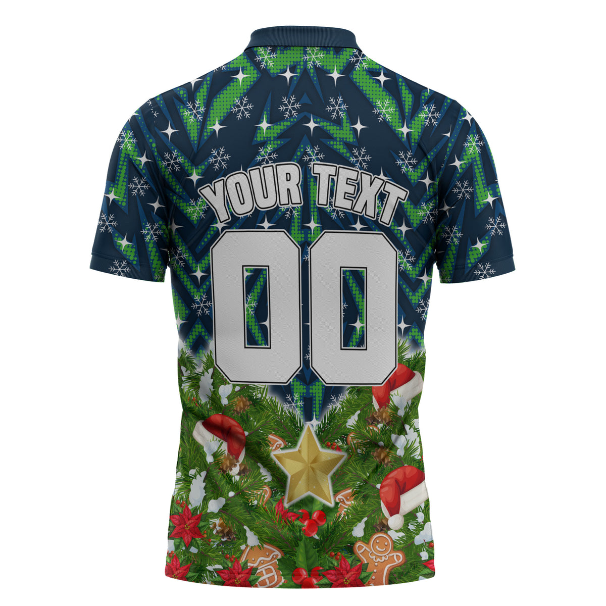 Personalised Raiders Rugby Christmas Zipper Polo Shirt Santa Rugby Mascot - Pine Wreath Festive