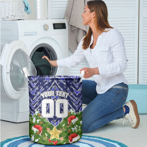 Personalised Bulldogs Rugby Christmas Laundry Basket Santa Rugby Mascot - Pine Wreath Festive