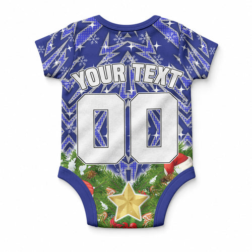 Personalised Bulldogs Rugby Christmas Baby Onesie Santa Rugby Mascot - Pine Wreath Festive