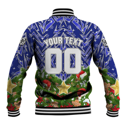 Personalised Bulldogs Rugby Christmas Baseball Jacket Santa Rugby Mascot - Pine Wreath Festive