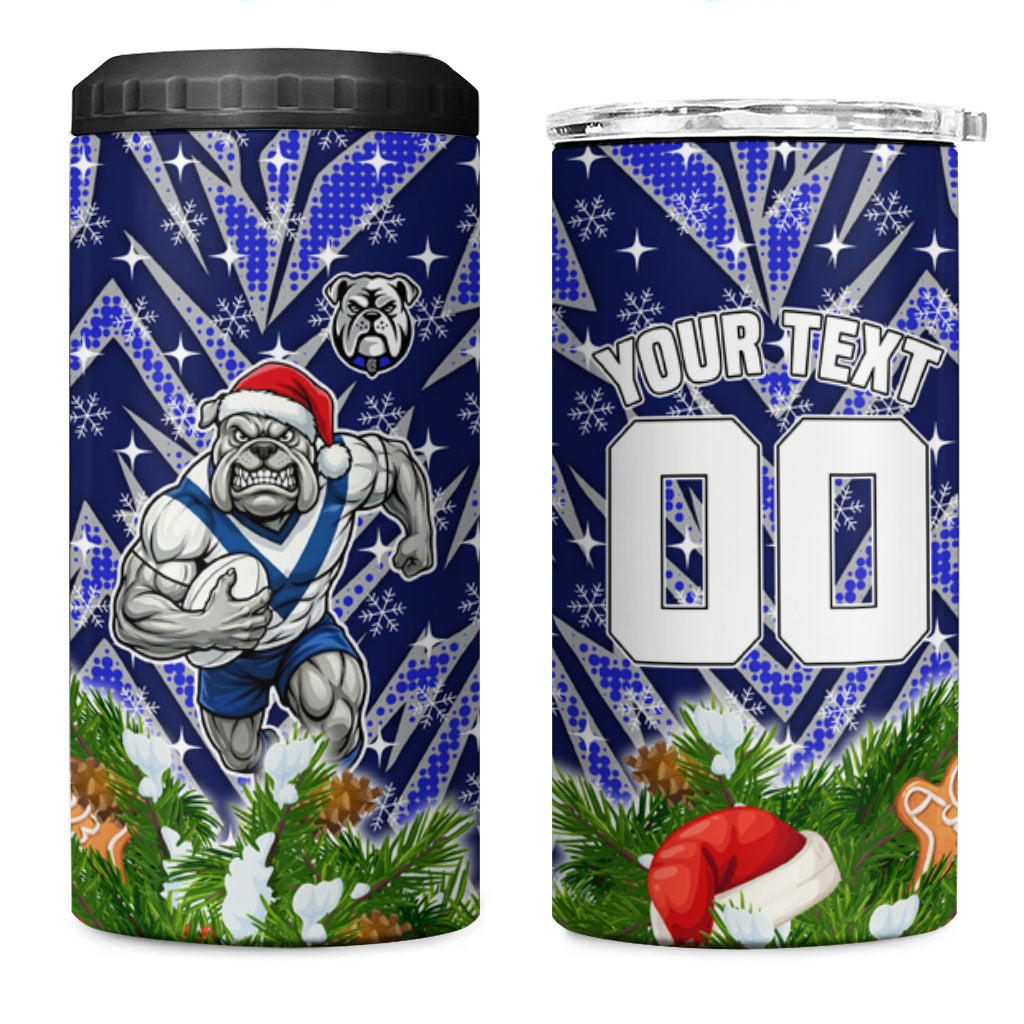 Personalised Bulldogs Rugby Christmas 4 in 1 Can Cooler Tumbler Santa Rugby Mascot - Pine Wreath Festive
