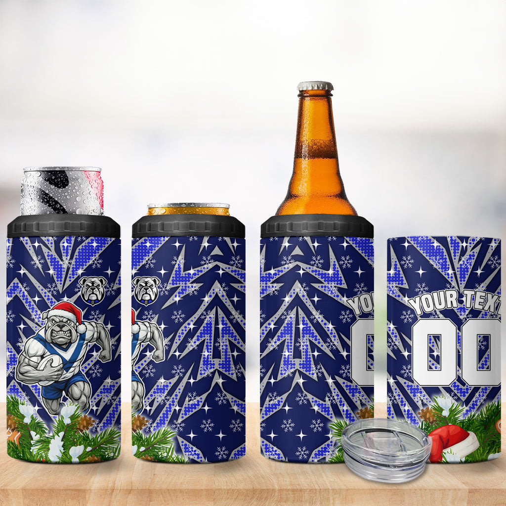Personalised Bulldogs Rugby Christmas 4 in 1 Can Cooler Tumbler Santa Rugby Mascot - Pine Wreath Festive