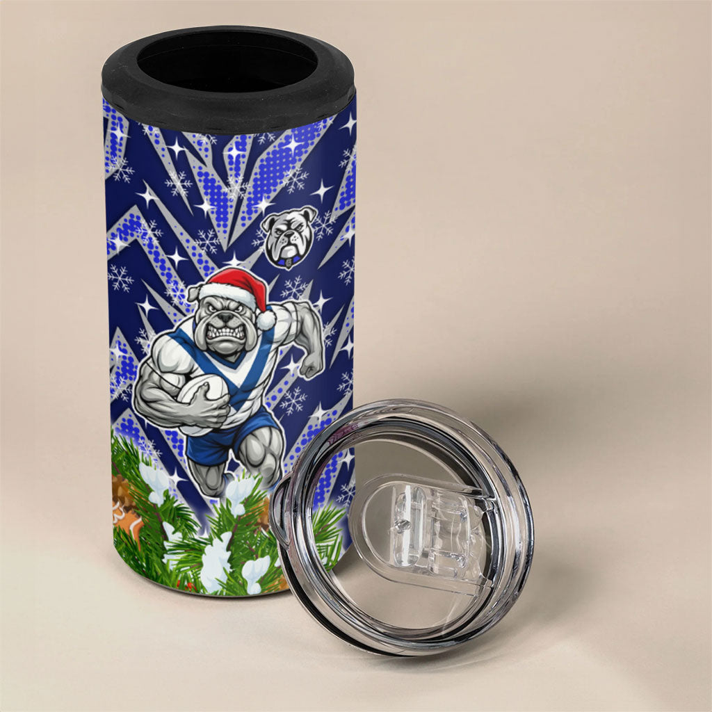 Personalised Bulldogs Rugby Christmas 4 in 1 Can Cooler Tumbler Santa Rugby Mascot - Pine Wreath Festive