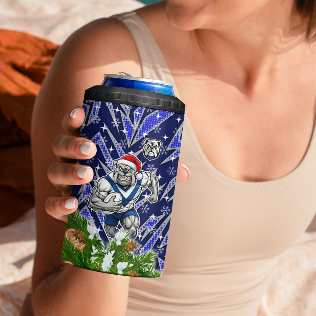 Personalised Bulldogs Rugby Christmas 4 in 1 Can Cooler Tumbler Santa Rugby Mascot - Pine Wreath Festive