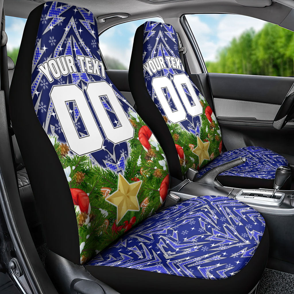 Personalised Bulldogs Rugby Christmas Car Seat Cover Santa Rugby Mascot - Pine Wreath Festive