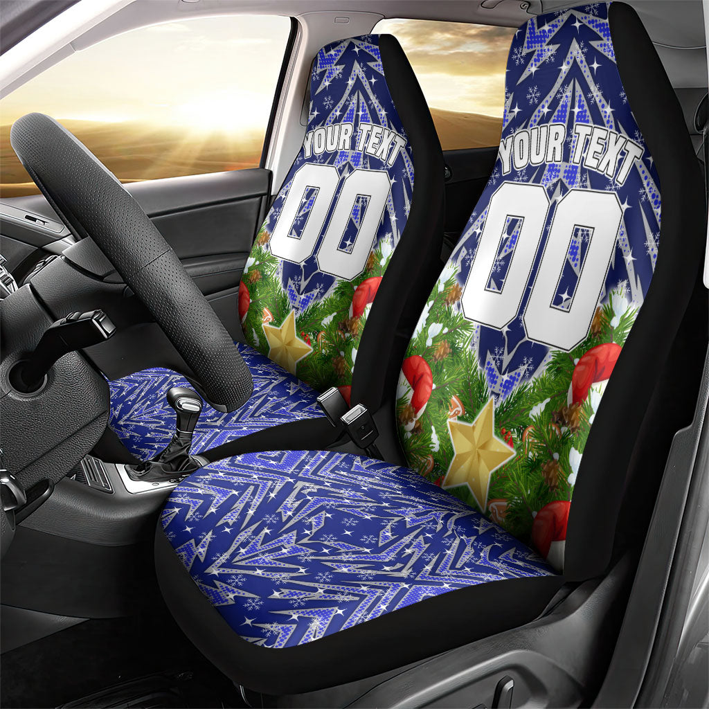 Personalised Bulldogs Rugby Christmas Car Seat Cover Santa Rugby Mascot - Pine Wreath Festive